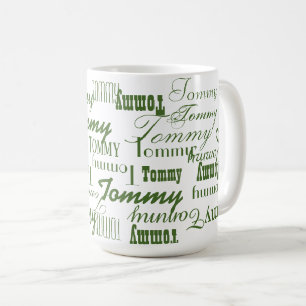 Wiederholtes Muster für den grünen Namen Kaffeetasse
