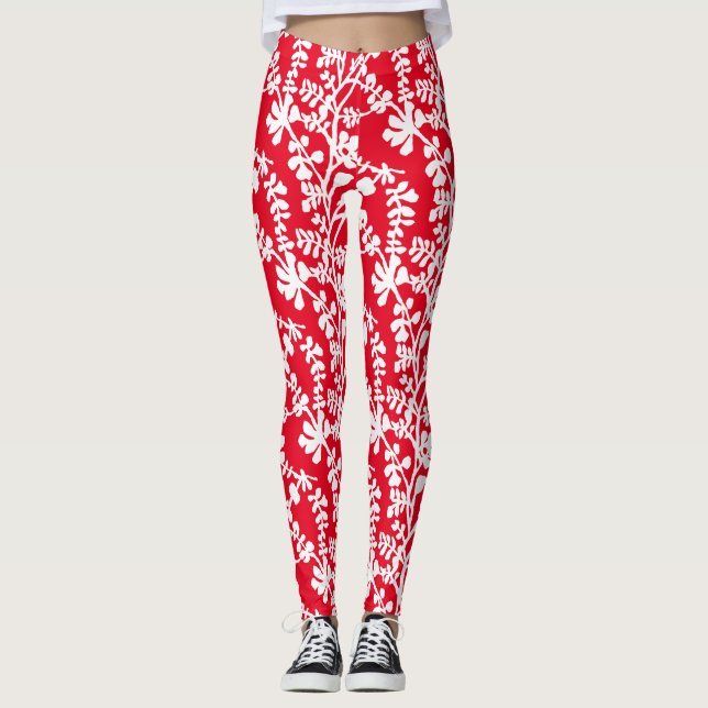 Wiederholtes Muster in Rot und Weiß Leggings (Vorderseite)