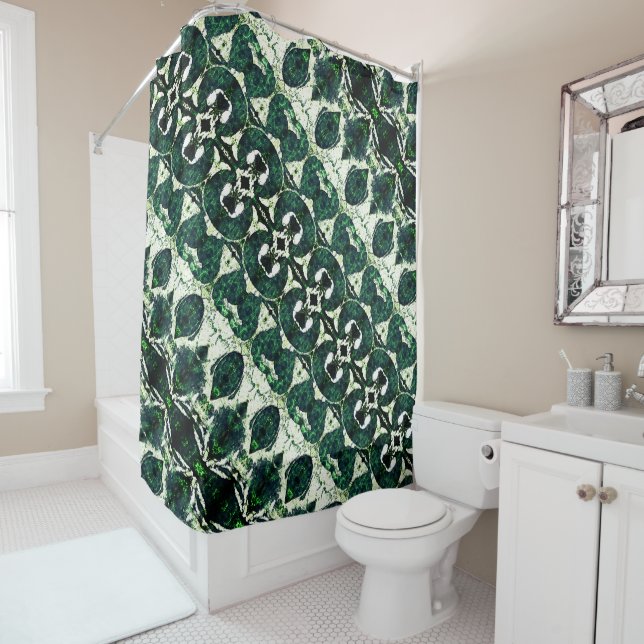 Wiederholtes raues Smaragdgrün unter weißer Textur Duschvorhang (Beispiel)