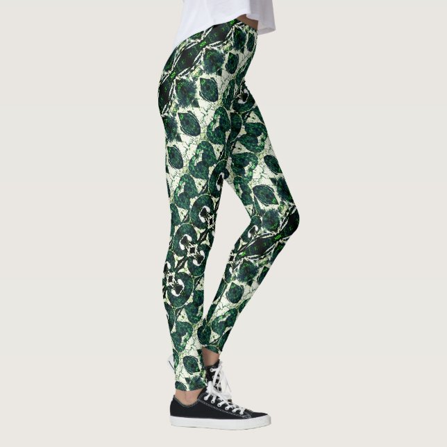 Wiederholtes raues Smaragdgrün unter weißer Textur Leggings (Rechts)
