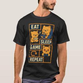 Wiederholung des Sleep Game - Niedliche Gamer Cat T-Shirt