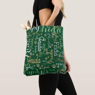 Wiederholung von Hundennamen und Paw-Ausdruck über Tasche