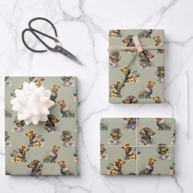 Wiederholungsmuster mit Niedlichen Dackeln Geschenkpapier Set (Vorderseite)