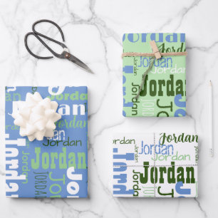 Wiederholungsname Mittlere blaue Seite Weiß Geschenkpapier Set