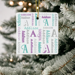Wiederholungsname Personalisiert Grau Lila Aquamar Keramikornament