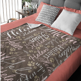 Wiederholungsname und Dog Paw-Allover Graubraun Fleecedecke
