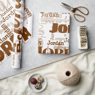 Wiederholungsname White Brown Moderne Neutrals Tre Geschenkpapier