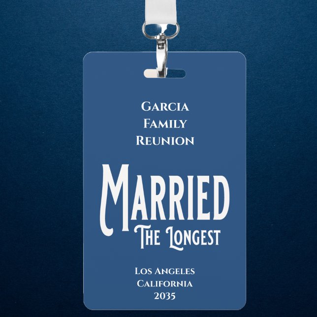 Wiedersehen Award für die Blaue Familie Verheirate Ausweis (Family Reunion get together badge, Give this award t o the couple that has been married the longest.)