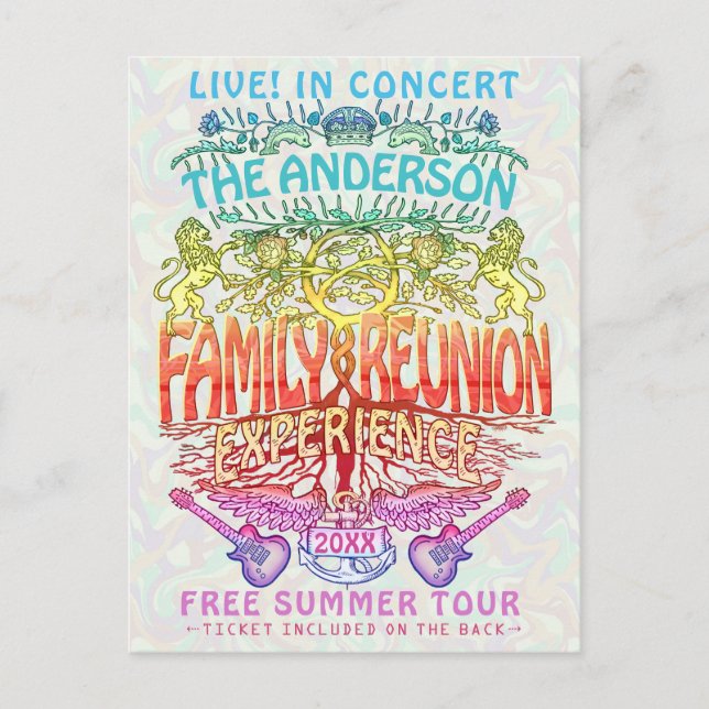 Wiedersehen Band Concept Ticket Neon Retro 70er Postkarte (Vorderseite)