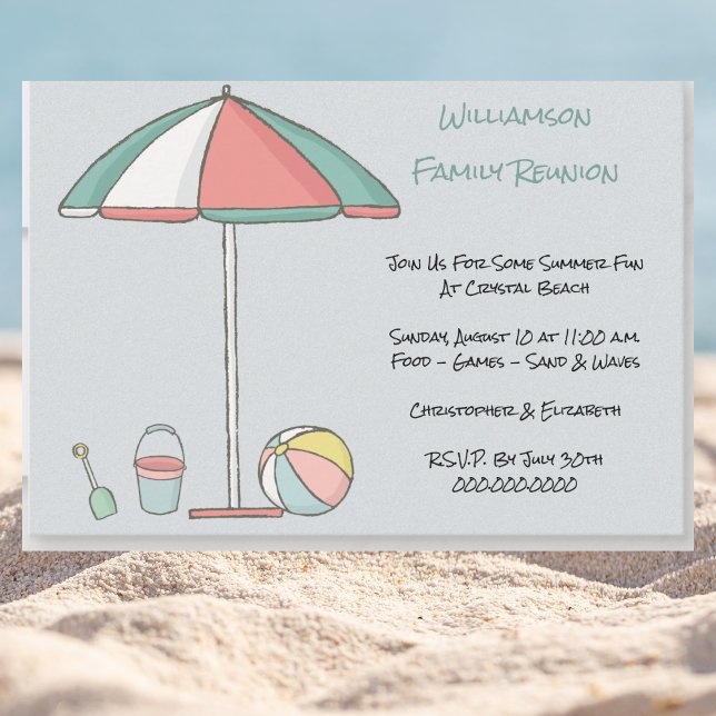 Wiedersehen Beach Party Einladung (Beach Theme Invitation For Family Reunion)