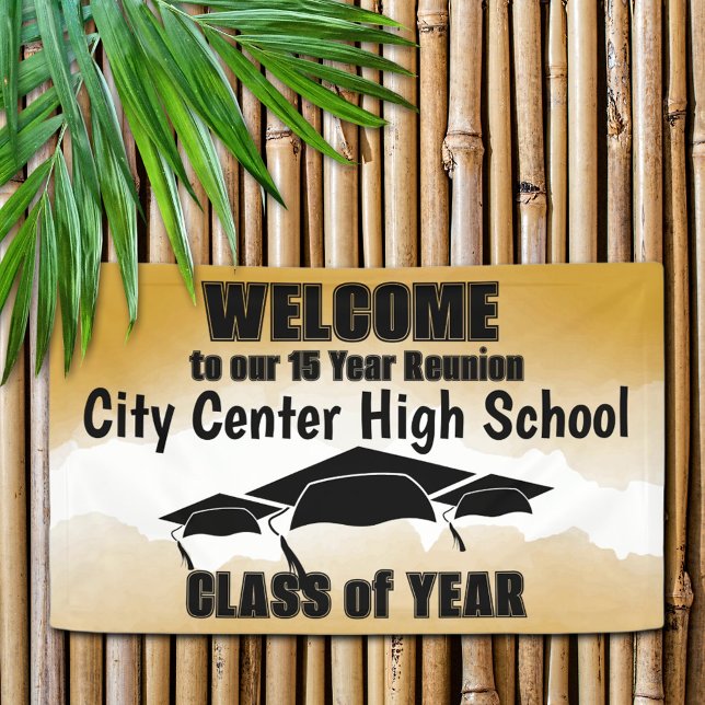 Wiedersehen-Begrüßung der Gold Watercolor Border C Banner (The gold watercolor border, black text and white background offers a warm welcome to your guests.)