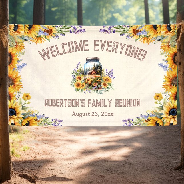 Wiedersehen Birthday Forest Cabin Sonnenblume Banner (Family Reunion Birthday Forest Cabin Sunflower Banner)