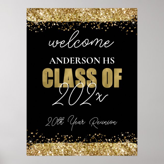 Wiedersehen Black and Gold Glitzer Willkommen Poster (Vorne)