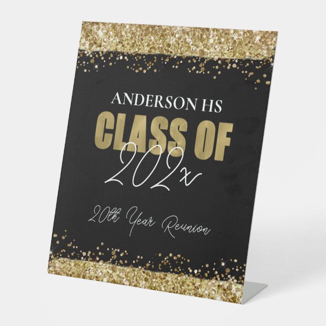 Wiedersehen Black and Gold Glitzer Willkommen Sockelschild (Vorderseite)