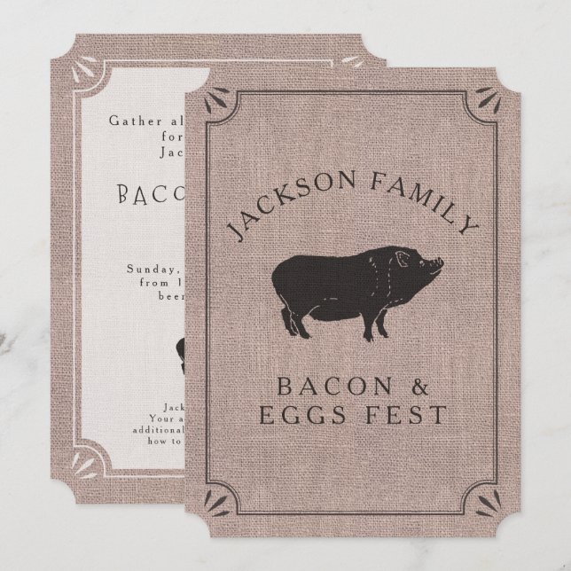 Wiedersehen Brunch Rustisches Vintages Schweinefle Einladung (Vorne/Hinten)