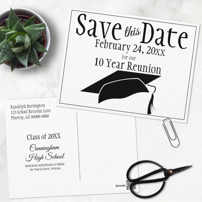 Wiedersehen Class Save the Date Black Graduation C Postkarte (Von Creator hochgeladen)