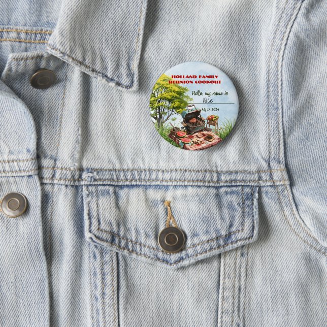 Wiedersehen-Cookout der Familie im Park-Button Button (Beispiel)
