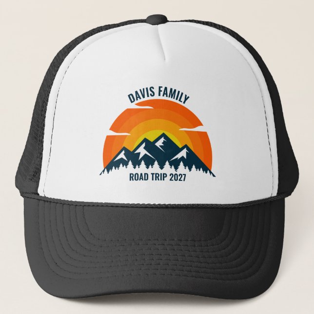 Wiedersehen Custom Sunset Mountain Road Trip Truckerkappe (Vorderseite)