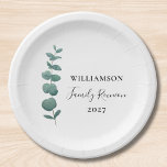 Wiedersehen der Eucalyptus-Familie Pappteller<br><div class="desc">Diese Papiertafel ist mit einem stilvollen Aquarell-Eukalyptussprig mit eleganter Typografie dekoriert. Einfach anpassbar. Ändern Sie mithilfe des Entwurfstools die Textgröße,  den Stil oder die Farbe. Weil wir unsere Kunstwerke erstellen,  werden Sie dieses exakte Bild von anderen Designern nicht finden. Original Wasserfarbe © Michele Davies.</div>