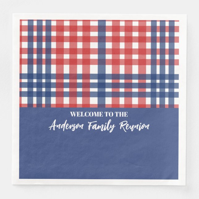 Wiedersehen der Gingham-Familie, Rot, Weiß und Bla Serviette (Vorderseite)