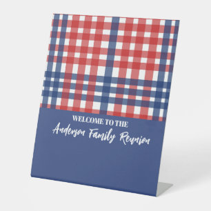 Wiedersehen der Gingham-Familie, Rot, Weiß und Bla Sockelschild