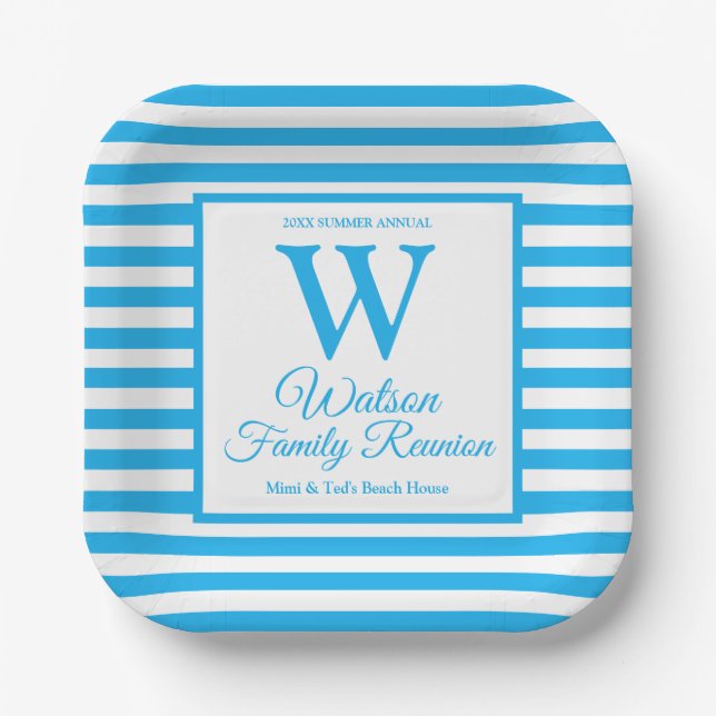 Wiedersehen der modernen monogram Light Blue Strip Pappteller (Vorderseite)