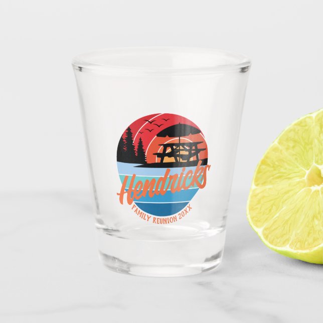 Wiedersehen-Design der Retro-Familie Schnapsglas (Vorderseite)