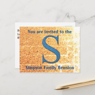 Wiedersehen Einladung Blue Letter S Monogramm Postkarte