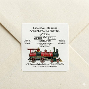 Wiedersehen-Einladung für Red Train Family Quadratischer Aufkleber