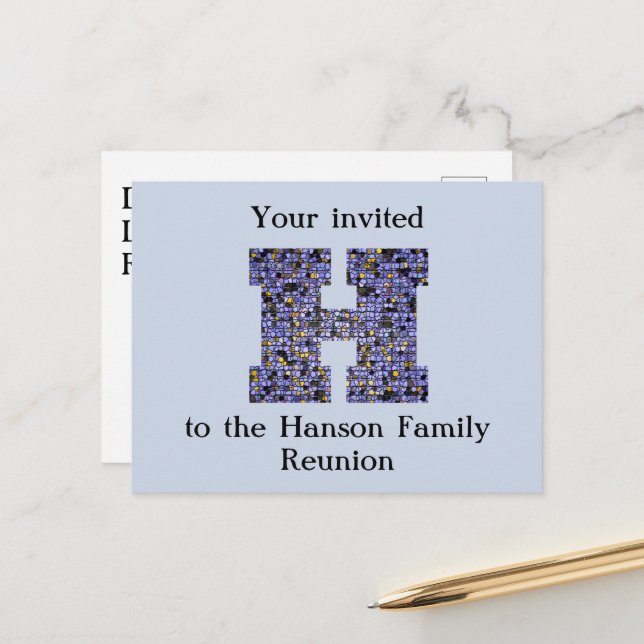 Wiedersehen Einladung H Mosaik Monogram Postkarte (Vorderseite/Rückseite Beispiel)