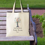 Wiedersehen Family Tree Tote Bag Tragetasche<br><div class="desc">Die Tragetaschen der Family Wiedersehen sind mit einem Mosaikbaum in den Farben des Regenbogens geschmückt. Passen Sie sie mit Ihrem Familiennamen und dem Jahr an. Weil wir unsere eigenen Kunstwerke erstellen,  werden Sie dieses exakte Bild von anderen Designern nicht finden. Original Mosaik und Wasserfarbe © Michele Davies.</div>