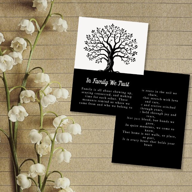 Wiedersehen-Gastgeschenk-Schwarz-Weiß-Karte der Fa (Family Tree Reunion Party Favor Black & White Card)