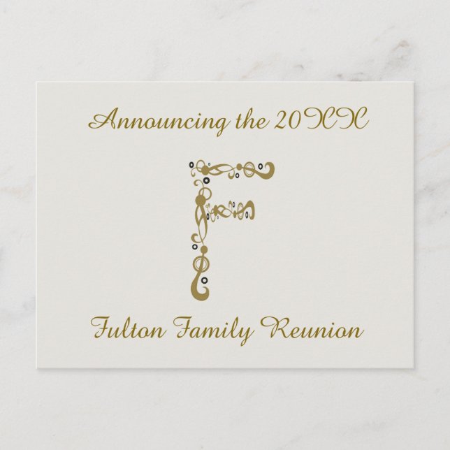 Wiedersehen Gold Letter F Monogram Einladung Postkarte (Vorderseite)