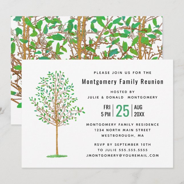 Wiedersehen Green Tree Watercolor Family Modern Einladung (Vorne/Hinten)