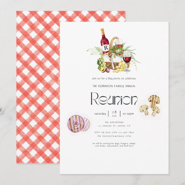 Wiedersehen GRILLEN Picnic Monogram Einladung (Vorne/Hinten)