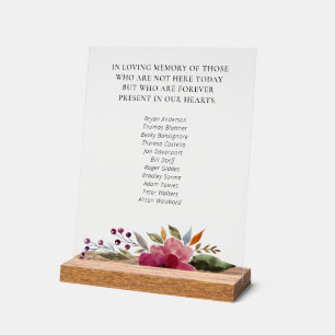 Wiedersehen-Memorial-Namen der Burgundy Floral Cla Acrylschild