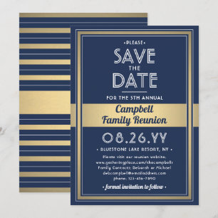 Wiedersehen Moderne Elegant Navy Blue Gold White Save The Date