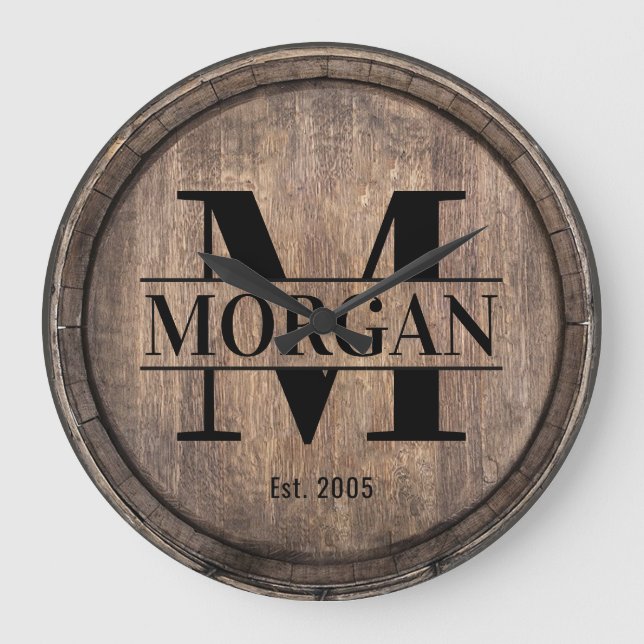 Wiedersehen Monogram für Family Name Familie Vinta Große Wanduhr (Vorderseite)