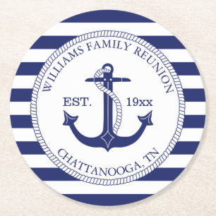 Wiedersehen-Nautical-Anker-Monogramm Runder Pappuntersetzer