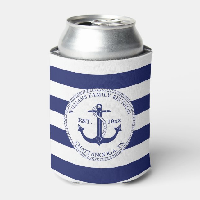 Wiedersehen Nautical Blue Anchor Monogram Dosenkühler (Kanne Vorderseite)