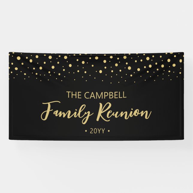Wiedersehen-Party der Gold & Black Confetti-Famili Banner (Horizontal)