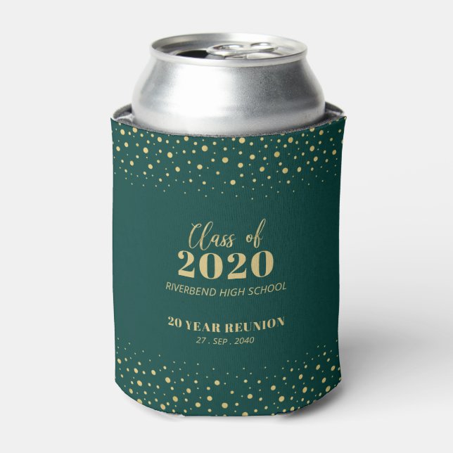 Wiedersehen-Party der Gold & Green Confetti-Klasse Dosenkühler (Kanne Vorderseite)