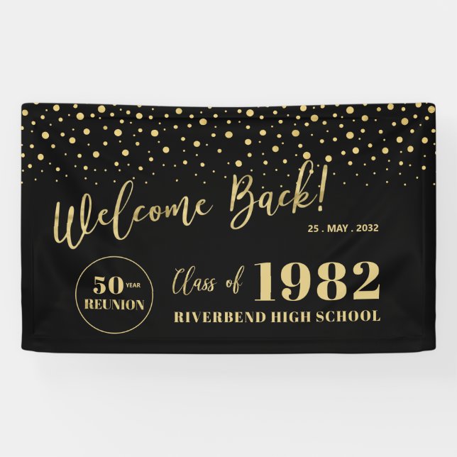 Wiedersehen-Party der Gold- und Black-Confetti-Kla Banner (Horizontal)