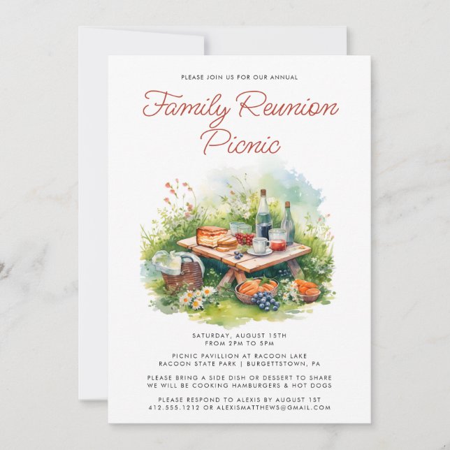Wiedersehen Picnic Einladung zur Aquarellenfamilie (Vorderseite)
