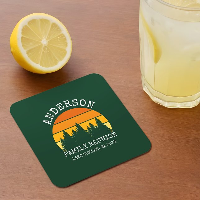 Wiedersehen Pine Trees Sunset Green Rechteckiger Pappuntersetzer (Customize to change text size or text style.)