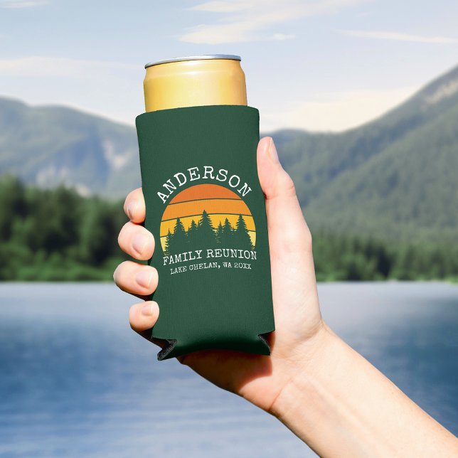Wiedersehen Pine Trees Sunset Green Selters Dosenkühler (Customize to change text size or text style.)