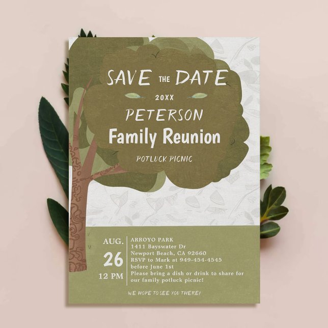 Wiedersehen Potluck Picnic Frühjahrssturz Einladung (family reunion invitation potluck picnic cute illustration watercolor modern simple fun tree)