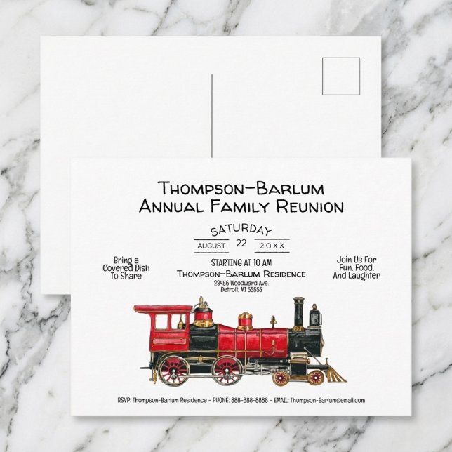 Wiedersehen Red Train Einladung Postkarte (Family Reunion Red Train Invitation Postcard)