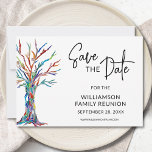 Wiedersehen Save the Date<br><div class="desc">Frag deiner Familie,  mit dieser farbenfrohen und stilvollen Ankündigungskarte für deine Wiedersehen Save the Date zu gehen. Es hat einen Stammbaum in den Farben des Regenbogens. Einfach anpassbar. Original Mosaic & Watercolor © Michele Davies.</div>