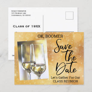 Wiedersehen Save the Date Baby Boomer Champagne Ankündigungspostkarte